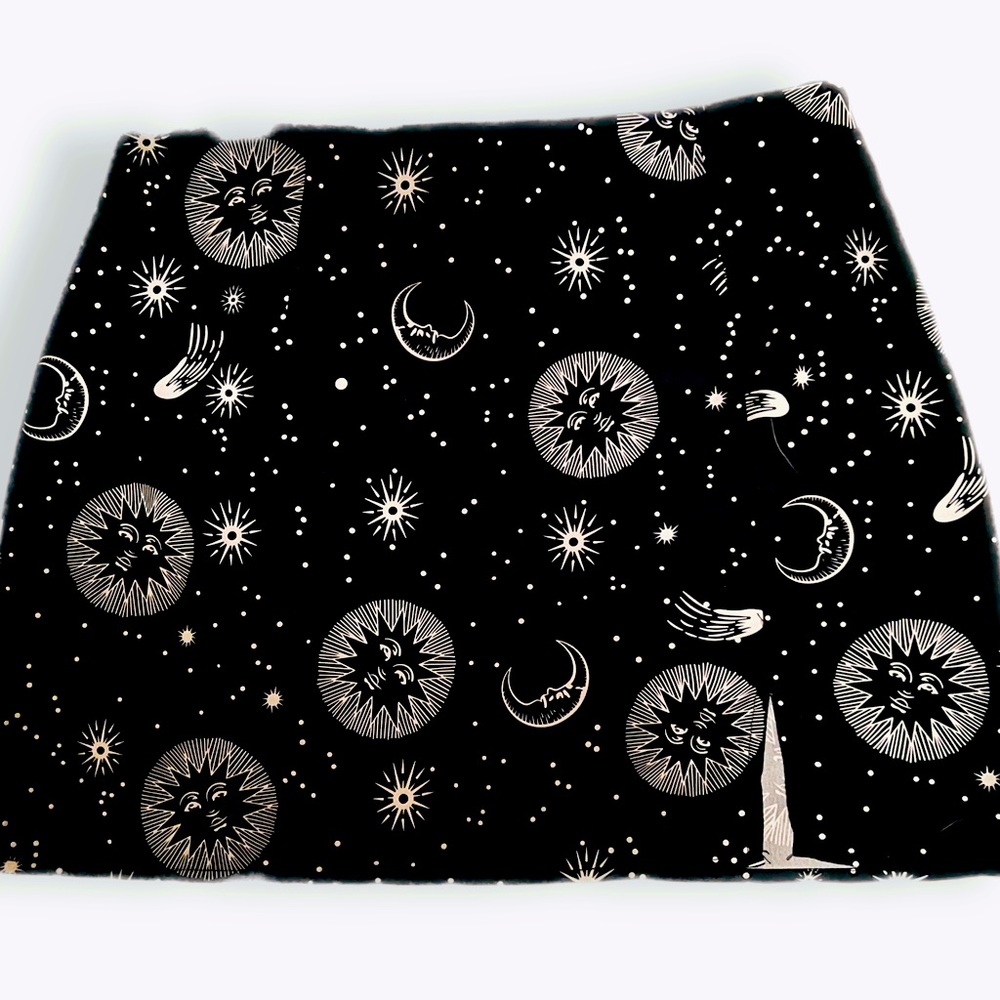 Black Galaxy Sun Moon Mini Skirt